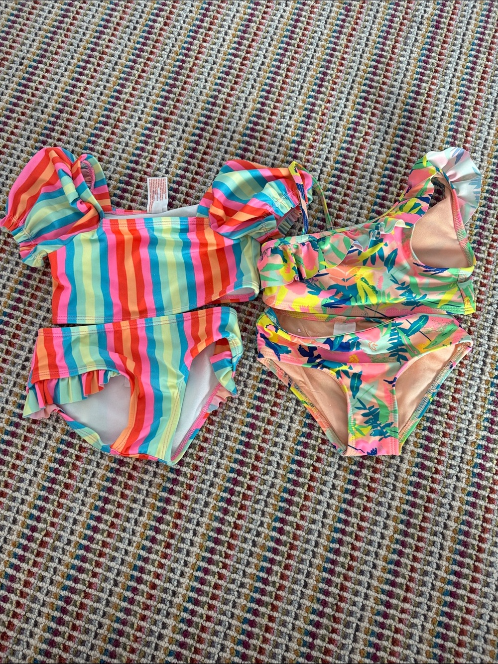 Rainbow Stripe & Tropical Two-Piece Girls Swimsuits